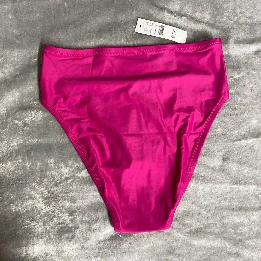 NEW J. Crew Hallie Bikini Bottom High Waist Size XS Pink Radiant Fuchsia